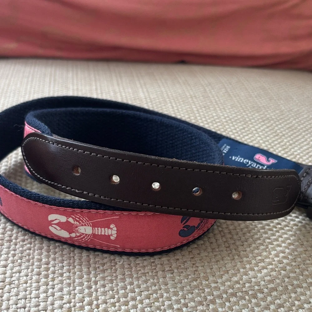 Vineyard Vines Pink Blue Preppy Lobster Belt Sz 30 PERFECT